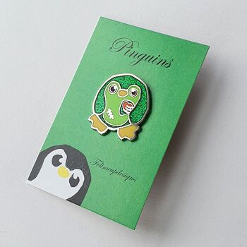 Zombie Penguin Pin, Glittery Green Zombie Enamel Pin, 6 of 7