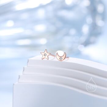 Tiny Moon And Star Mismatched Stud Earrings, 3 of 11