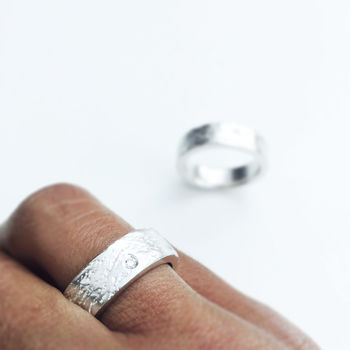 Silver Concrete Ring Set With A 2mm Diamond, 2 of 3