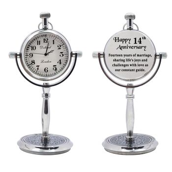 Personalised 14th Anniversary Silver Colour Desk Clock, 3 of 12