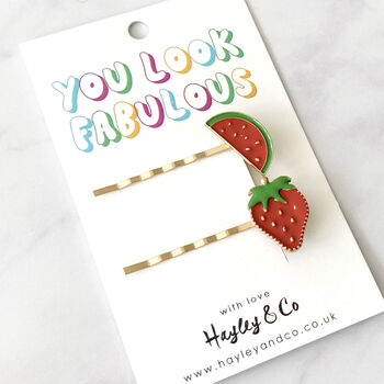 Strawberry And Watermelon Hair Slides, 2 of 6
