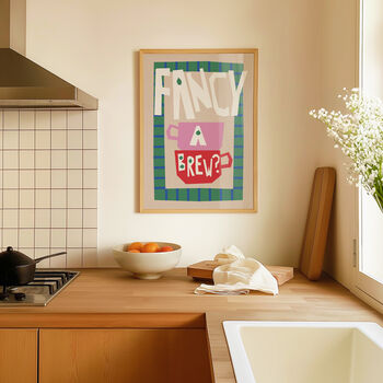 Fancy A Brew Kitchen Wall Art Print, 5 of 8