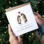 Wooden Penguin Couple Christmas Keepsake Card, thumbnail 2 of 2