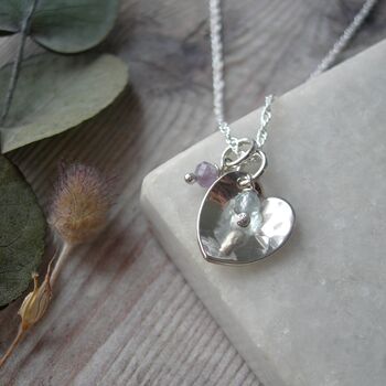 Birthstone Hammered Heart Necklace, 5 of 6