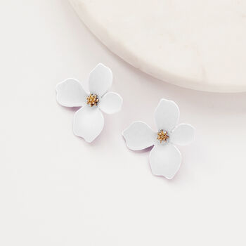 White Hand Painted Flower Shaped Stud Earrings, 3 of 3