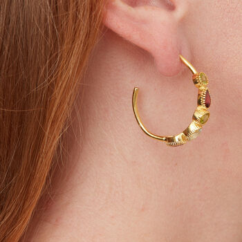 Multi Gemstone Silver Gold Plated Stud Hoops, 11 of 12