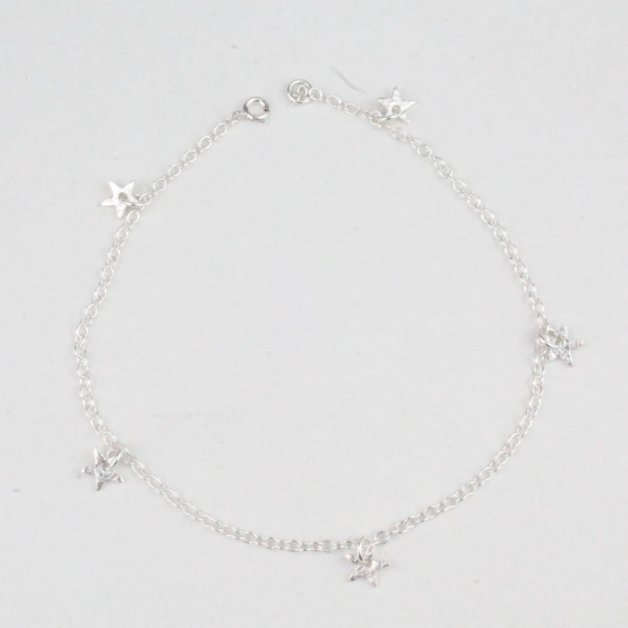 Sterling Silver Star Charm Anklet By Lucy Kemp Silver Jewellery