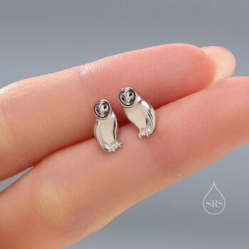 Barn Owl Stud Earrings In Sterling Silver, 5 of 11