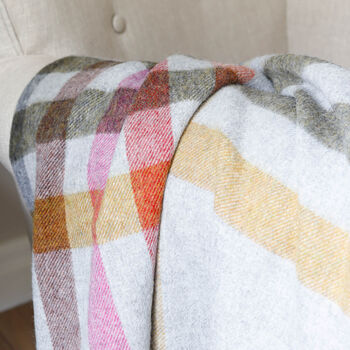 Grey And Bright Stripe Check Lambswool Throw, 3 of 6