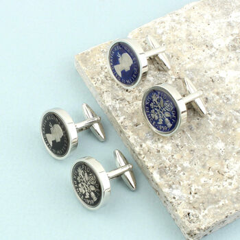 Personalised 60th Birthday Enamelled Sixpence Cufflinks, 4 of 11