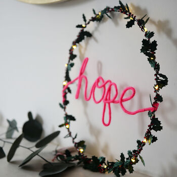 Personalised Holly Fairy Light Wreath, 3 of 6