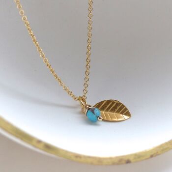 Turquoise And Vermeil Or Sterling Silver Leaf Set, 2 of 9