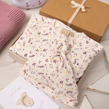Baby Girls Little Flower Babygrow And Hat Gift Set, 2 of 8