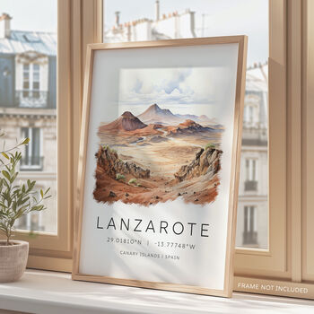 Lanzarote Spain Travel Poster With Map Coordinates, 2 of 7