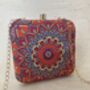 Devi Bright Orange Square Digitally Printed Clutch Bag, thumbnail 4 of 9
