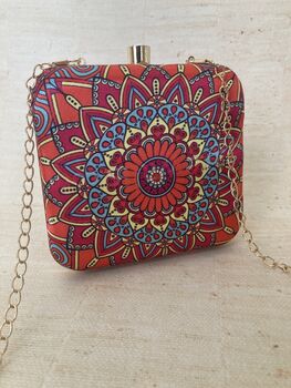 Devi Bright Orange Square Digitally Printed Clutch Bag, 4 of 9