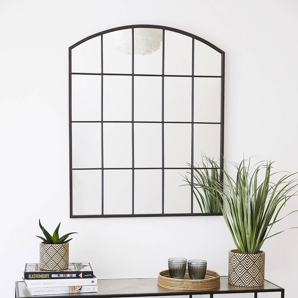 Rounded Black Window Mirror By Primrose & Plum