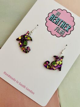 Witch Shoe Small Glitter Statement Earrings / Spooky Jewellery Small Sparkly Pointy Shoe Earrings / Gothic Style Jewellery / Gift For Witches, 5 of 5