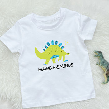 Kids Personalised Stegosaurus Dinosaur T Shirt, 3 of 4