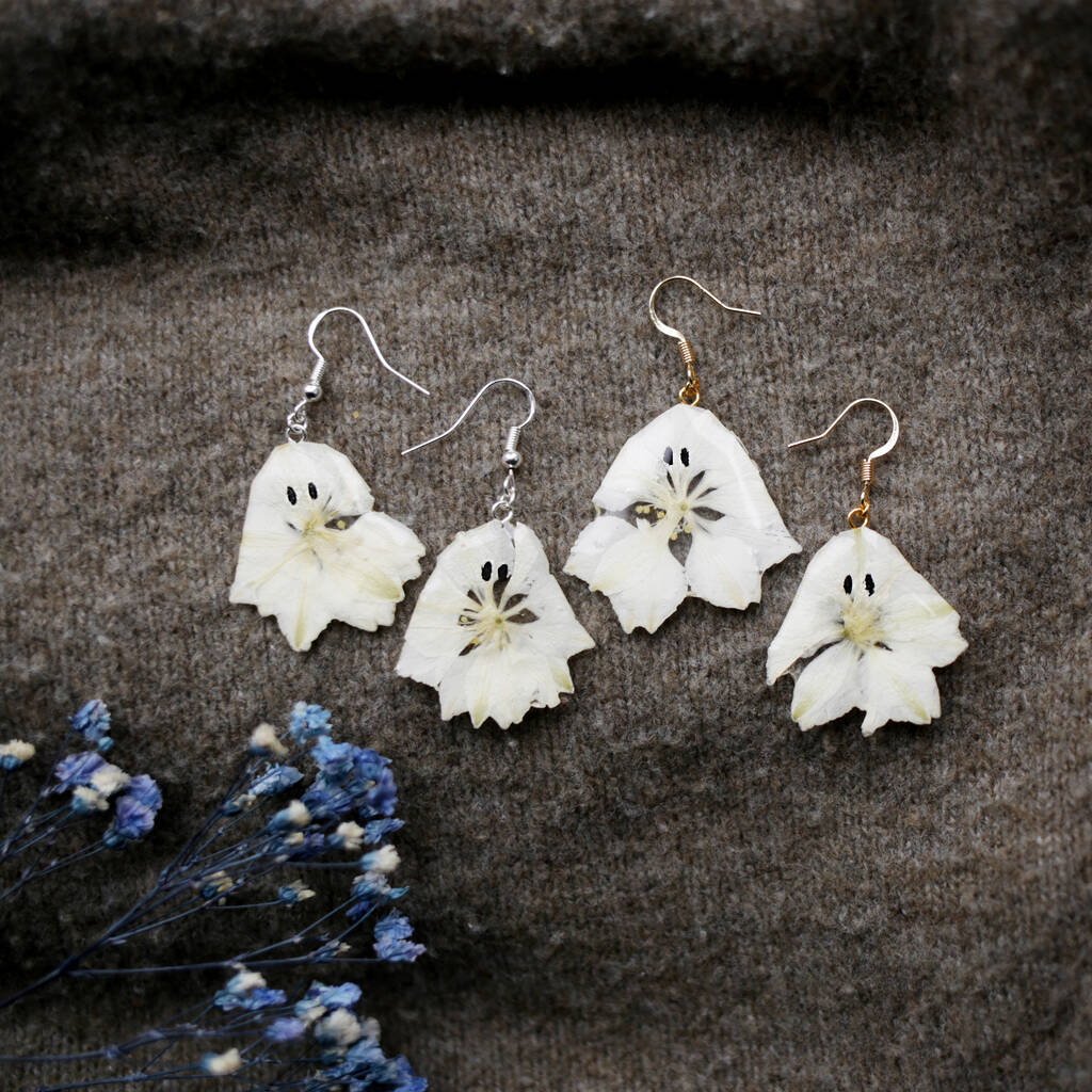Halloween Ghost Pressed Flower Earrings, 1 of 10