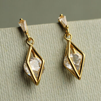 Rhombus Jewel Dainty Drop Earrings, 2 of 6