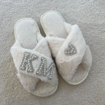 Personalised Womens Pearl Slippers With Initials, 4 of 6