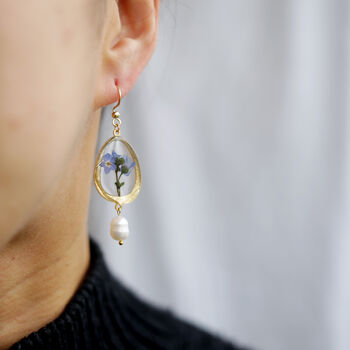 Forget Me Not Or Lace And Freshwater Pearl Drop Earrings, 4 of 5