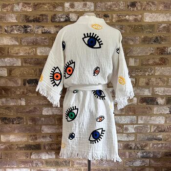 Organic Short Cotton Kimono: White With Mini Eye, 3 of 3