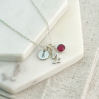 Capricorn Zodiac, Initial And Birthstone Necklace, 2 of 6