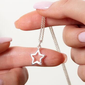 Sterling Silver And Diamond Open Star Necklace, 2 of 7