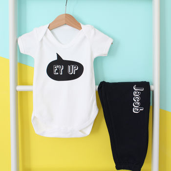 Ey Up, Personalised Baby Grow Or Set, 8 of 12