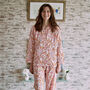 Orange And Pink Organic Floral Block Printed Pyjamas, thumbnail 3 of 9