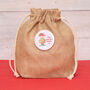 Mini Jute Gift Sack With Personalised Elf Badge – Boy Or Girl Design, thumbnail 1 of 3
