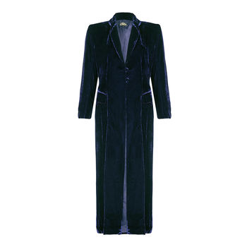 Silk Velvet 1940's Style Coat In Midnight Blue, 3 of 4