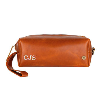 Personalised Buffalo Leather Wash Bag In Tan, 3 of 9