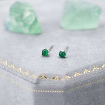 Natural Green Onyx Stud Earrings In Sterling Silver, 7 of 12