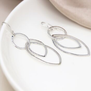 Large Sterling Silver Moving Linked Hoop Drop Earrings, 2 of 7