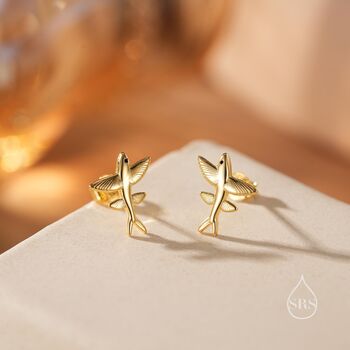 Sterling Silver Very Tiny Flying Fish Stud Earrings, 6 of 12