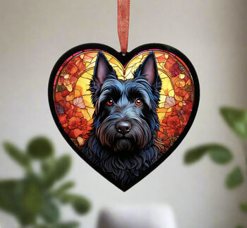 Scottish Terrier Stained Glass Effect Heart Suncatcher, 3 of 5
