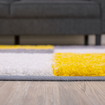 The Rugs Geometric Shaggy Rug Yellow Checkered Rug, 5 of 12