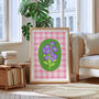 Floral Gingham Art Print Pink, thumbnail 2 of 5