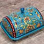 Handpainted Blue Patterned Butter Dish, thumbnail 3 of 5