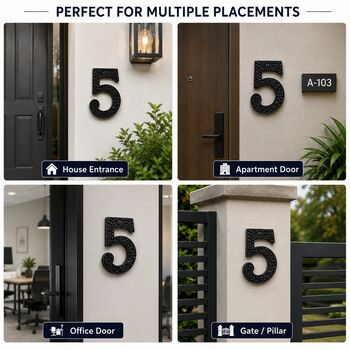 Black Solid Brass House Number Five Plaque, 4 of 8