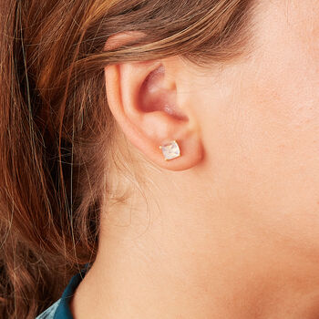 Moonstone Square Cut 18 K Gold And Silver Studs, 2 of 12