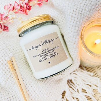 Personalised Happy Birthday Message Scented Soy Candle, 2 of 7