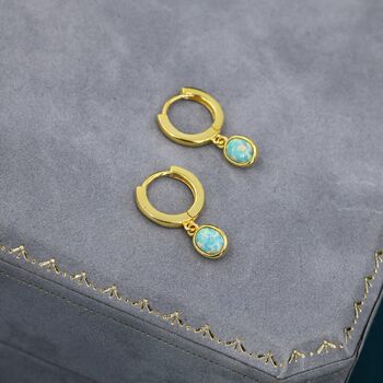 Sterling Silver Dangling Green Opal Oval Hoop Earrings, 5 of 11