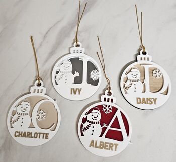 Personalised Snowman Christmas Bauble With Name, 4 of 5