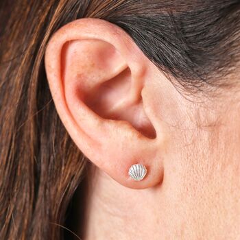 Sterling Silver Shell Stud Earrings, 5 of 6