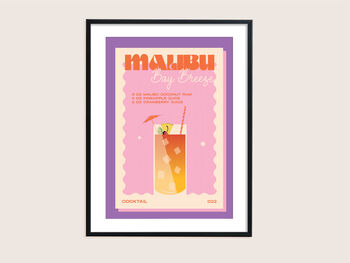 Retro Cocktail Malibu Bay Breeze Print, 3 of 5