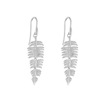 Sterling Silver Cz Palm Leaf Drop Earrings, 4 of 8